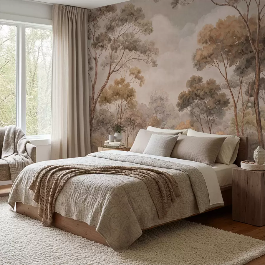 wall murals Топли шумски пејзаж у природним тоновима w05624v2