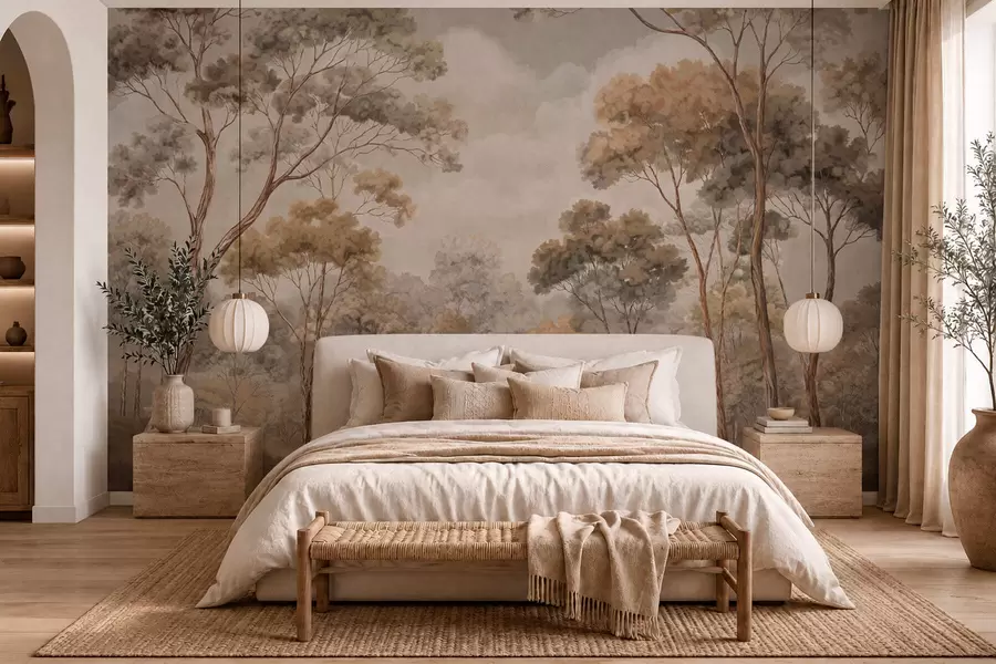 wall murals Топли шумски пејзаж у природним тоновима w05624v2