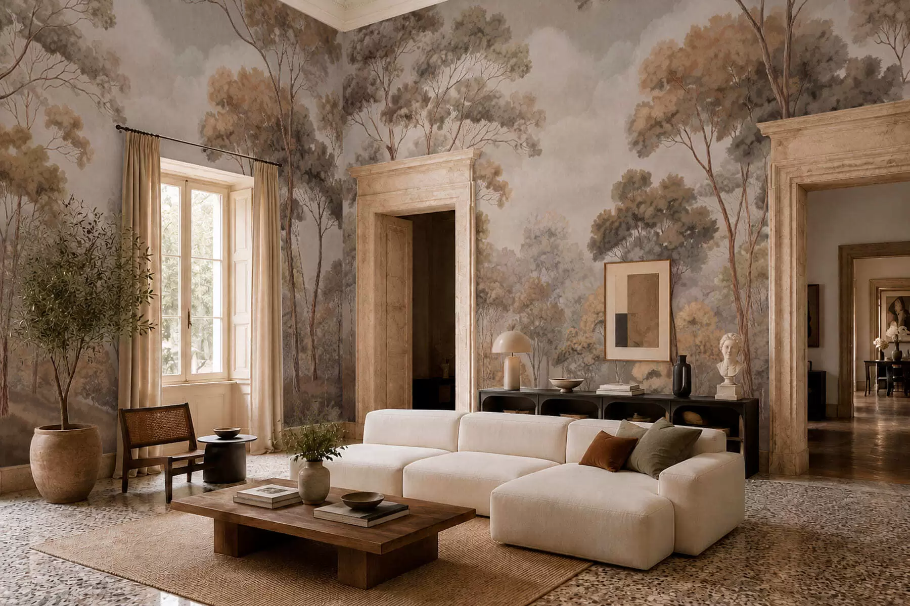 wall murals Топли шумски пејзаж у природним тоновима w05624v2