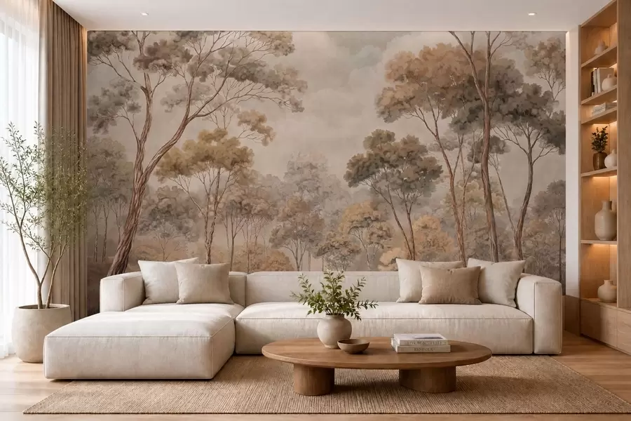 wall murals Топли шумски пејзаж у природним тоновима w05624v2