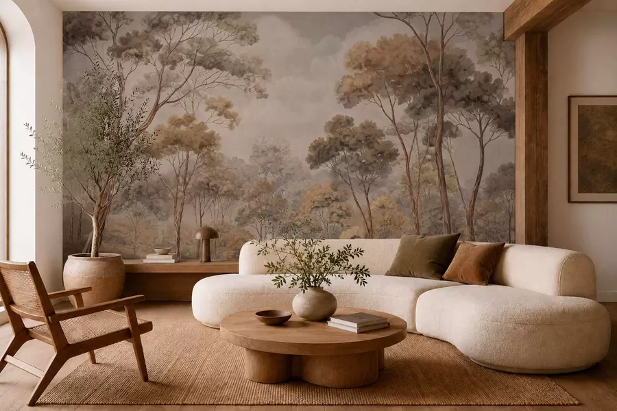 wall murals Топли шумски пејзаж у природним тоновима w05624v2