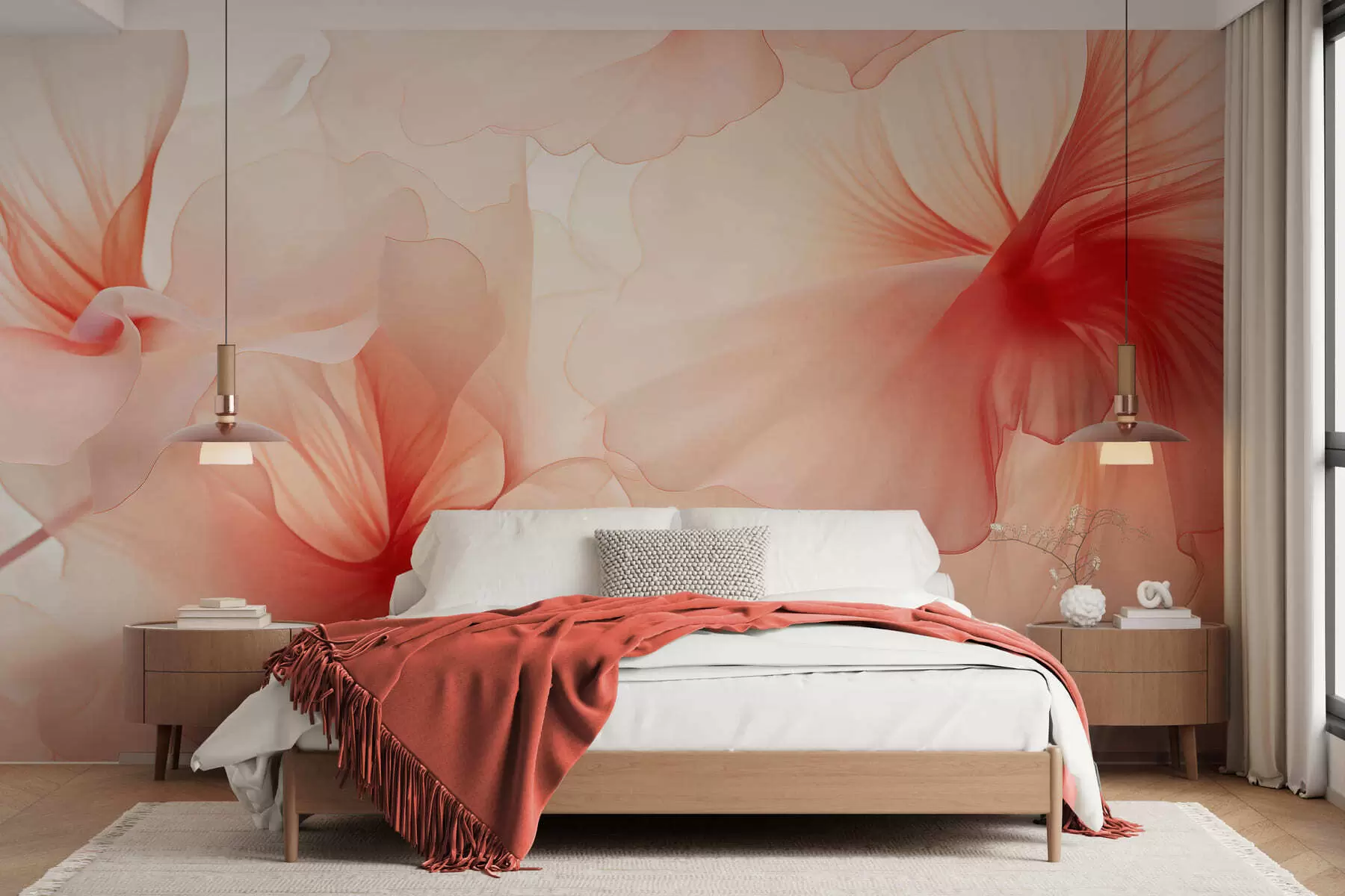 wall murals Меко руменило са прозрачним латицама у акварел стилу, елегантна цветна композиција w05360
