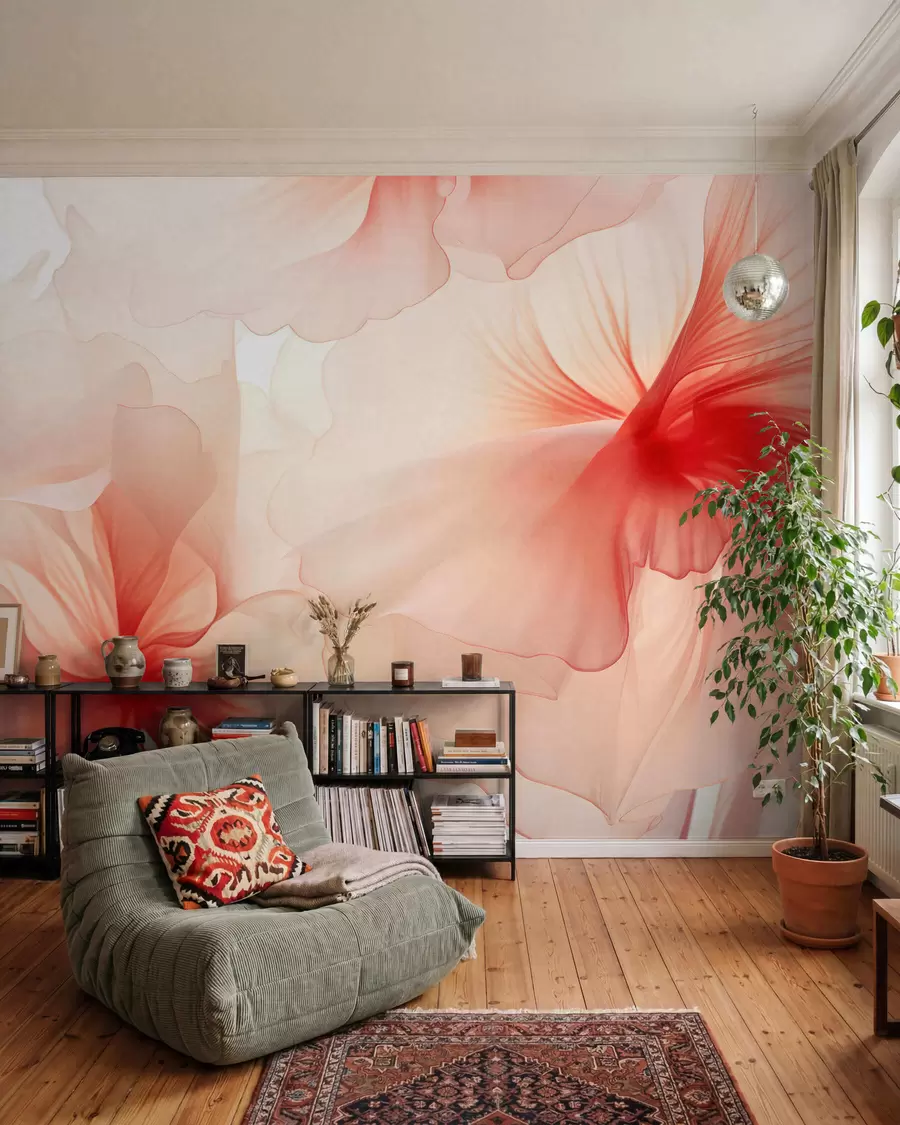 wall murals Меко руменило са прозрачним латицама у акварел стилу, елегантна цветна композиција w05360
