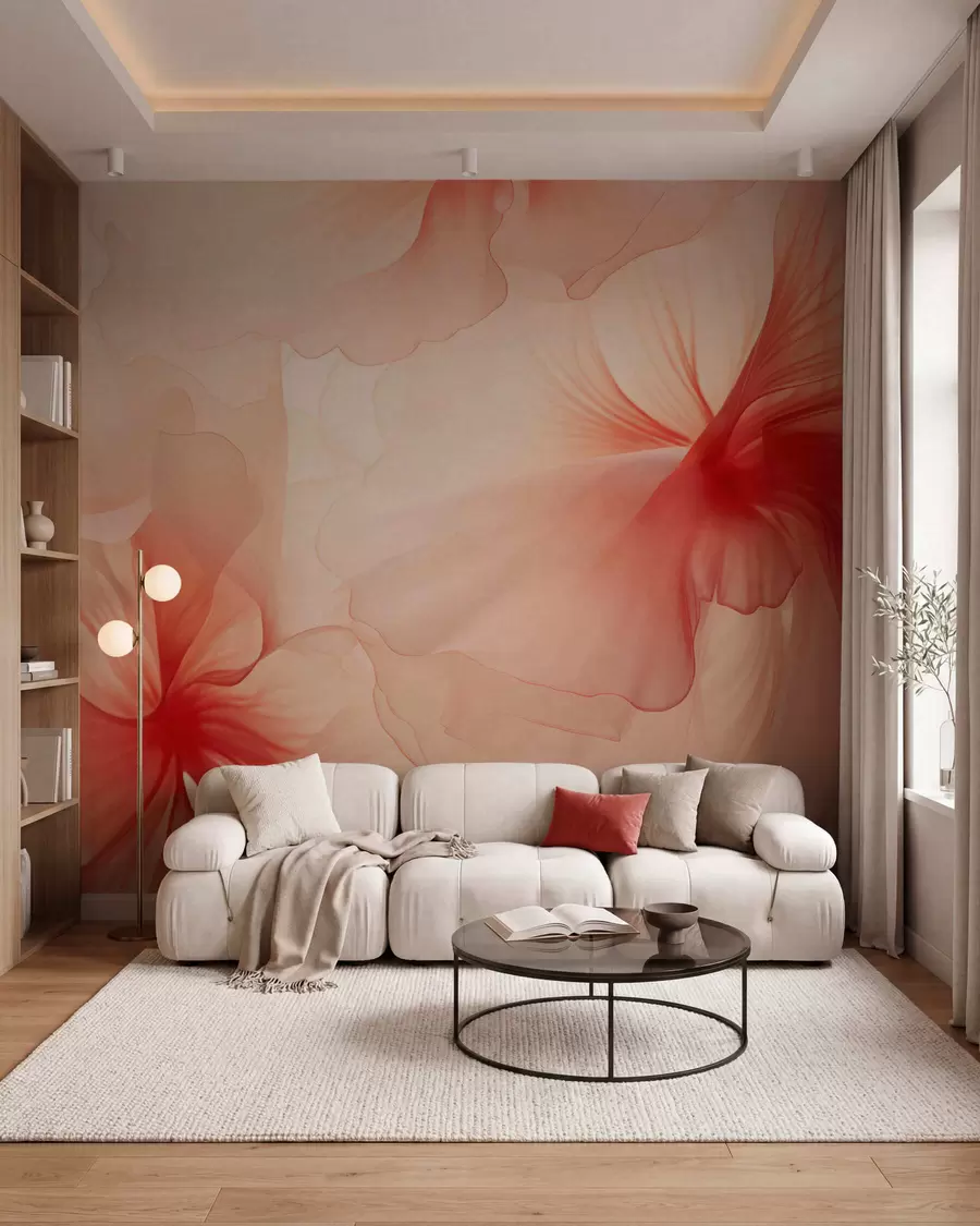 wall murals Меко руменило са прозрачним латицама у акварел стилу, елегантна цветна композиција w05360