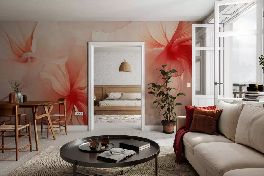 wall murals Меко руменило са прозрачним латицама у акварел стилу, елегантна цветна композиција w05360