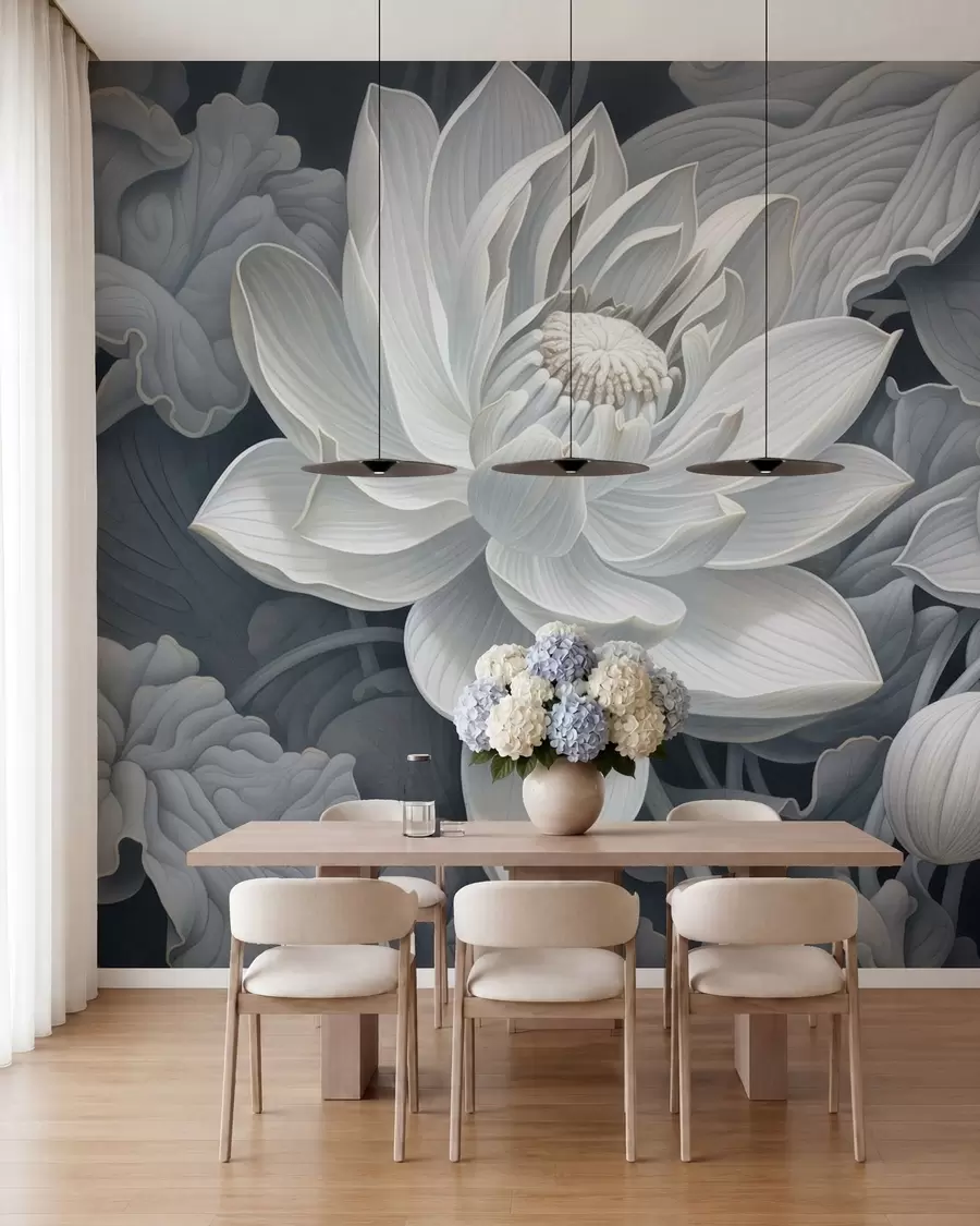 wall murals Винтажни лотосови цветови са меким сепија тоновима и детаљним латицама, уметничка ботаничка илустрација w05494