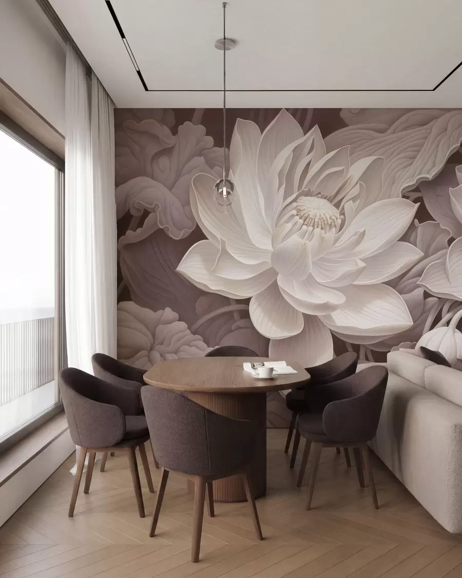 wall murals Винтажни лотосови цветови са меким сепија тоновима и детаљним латицама, уметничка ботаничка илустрација w05494v1