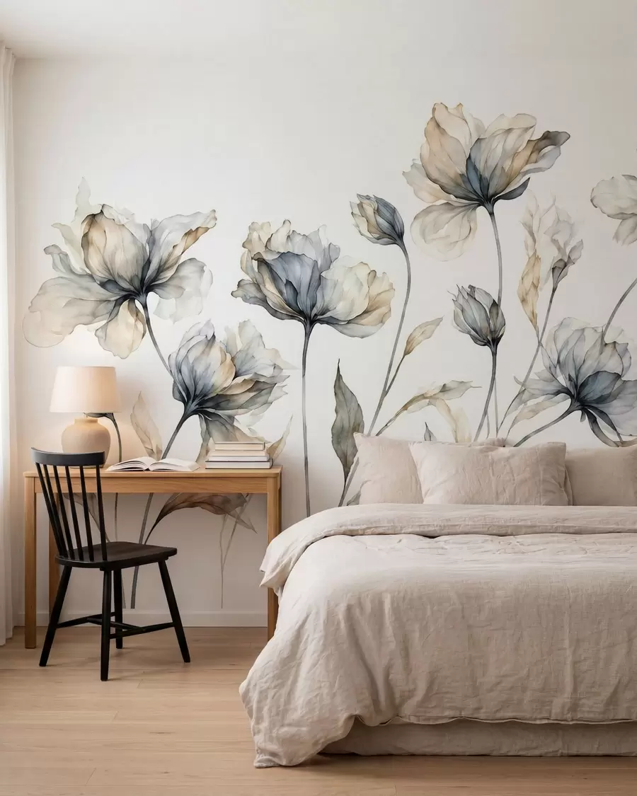 wall murals Елегантни прозрачни цветови са провидним слојевитим латицама на дугим нежним стабљикама w05579