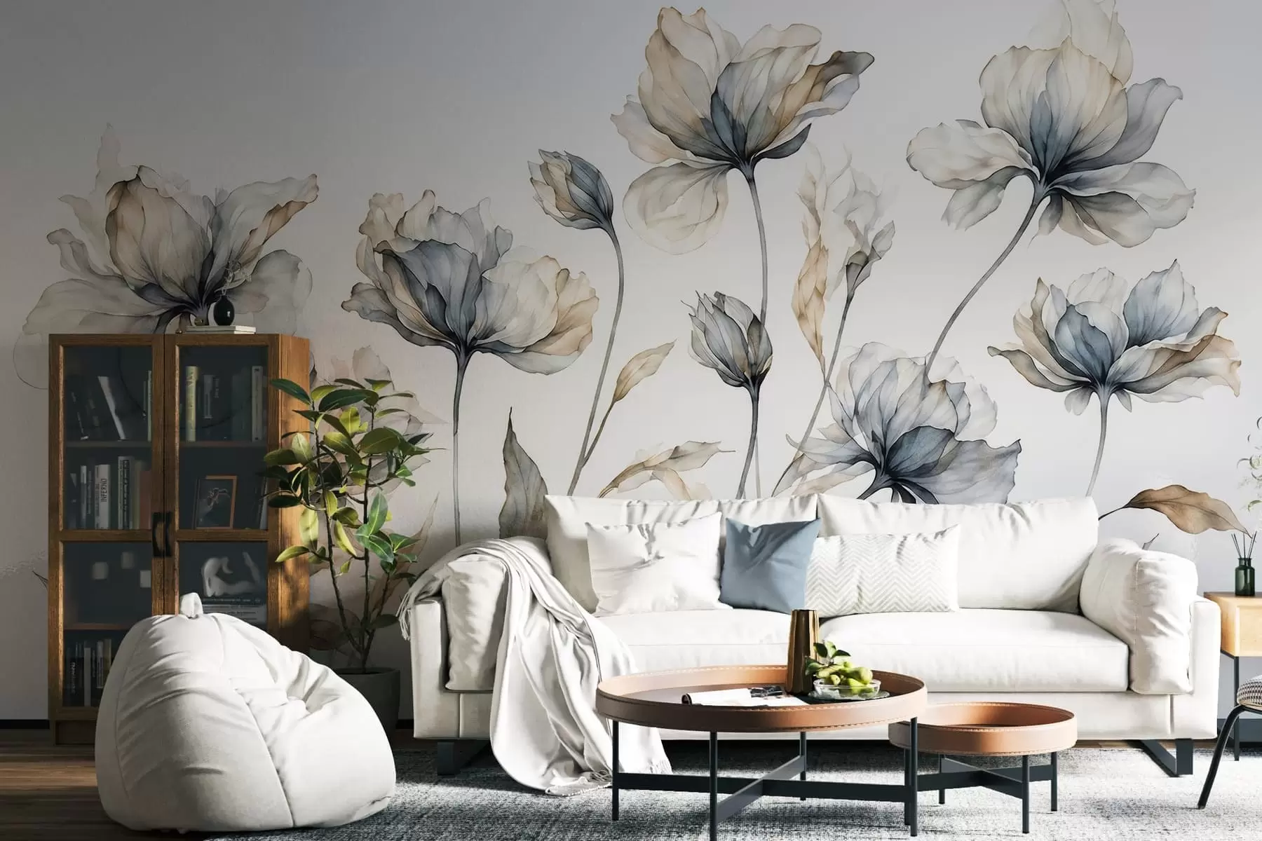 wall murals Елегантни прозрачни цветови са провидним слојевитим латицама на дугим нежним стабљикама w05579