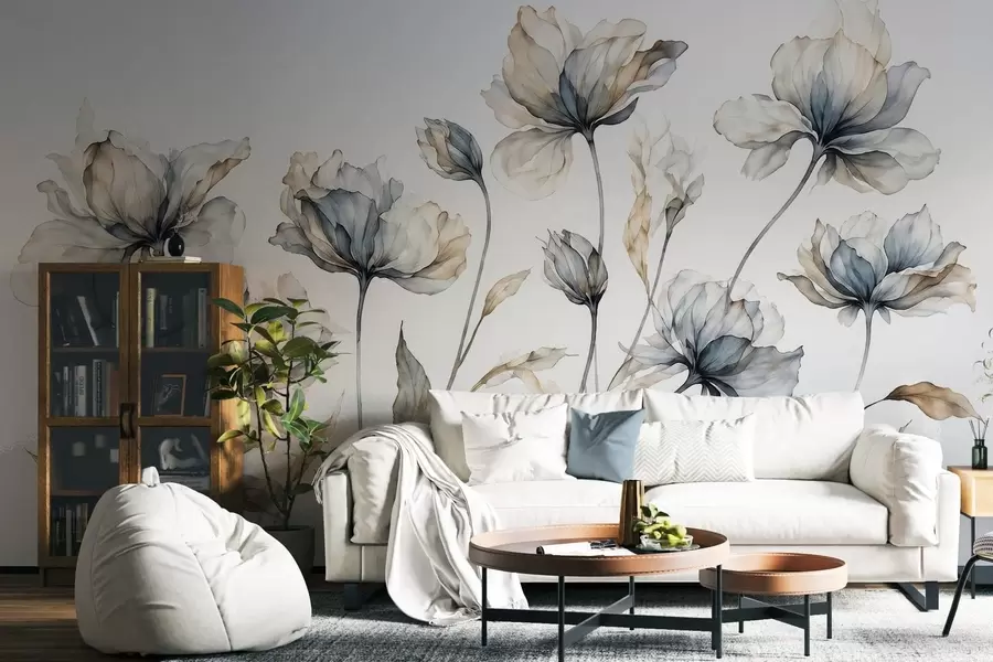 wall murals Елегантни прозрачни цветови са провидним слојевитим латицама на дугим нежним стабљикама w05579