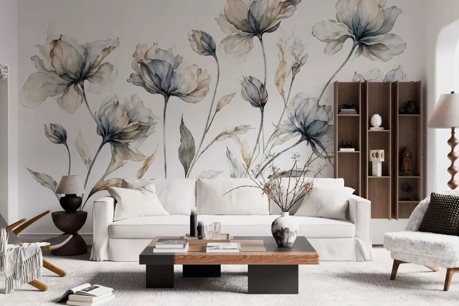 wall murals Елегантни прозрачни цветови са провидним слојевитим латицама на дугим нежним стабљикама w05579