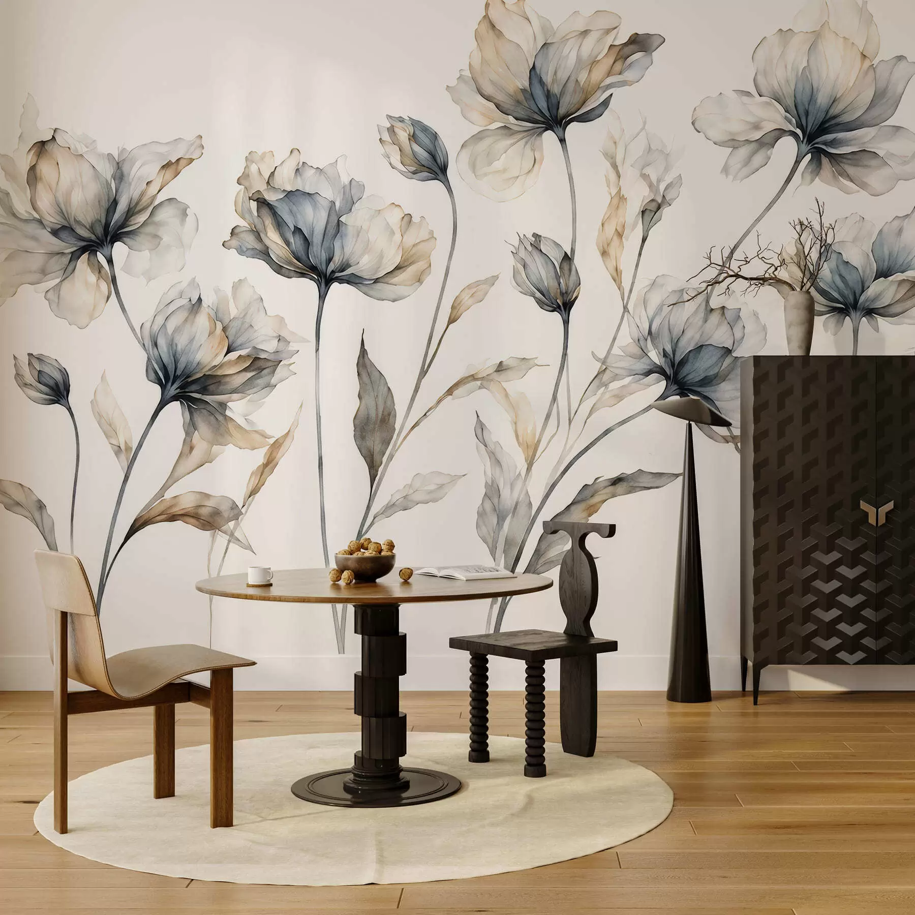 wall murals Елегантни прозрачни цветови са провидним слојевитим латицама на дугим нежним стабљикама w05579
