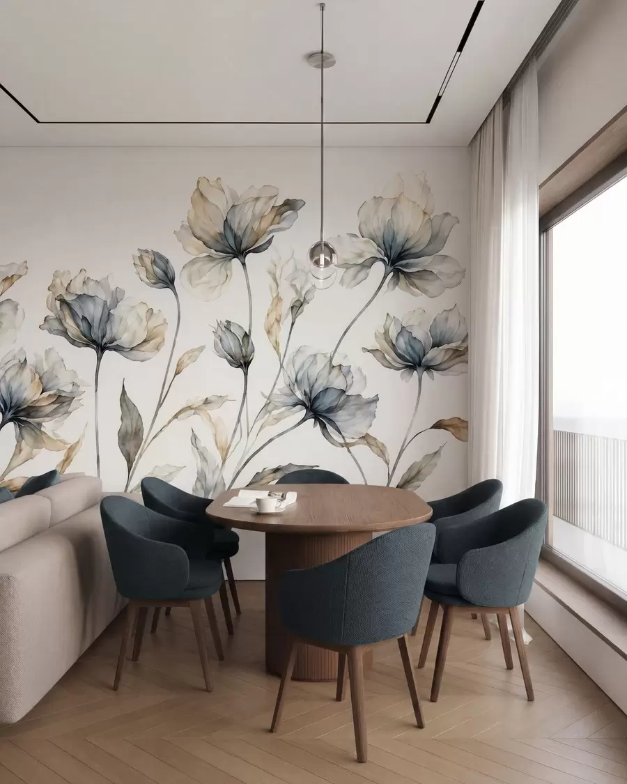 wall murals Елегантни прозрачни цветови са провидним слојевитим латицама на дугим нежним стабљикама w05579
