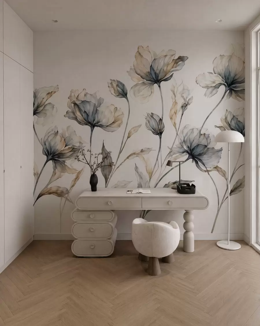 wall murals Елегантни прозрачни цветови са провидним слојевитим латицама на дугим нежним стабљикама w05579