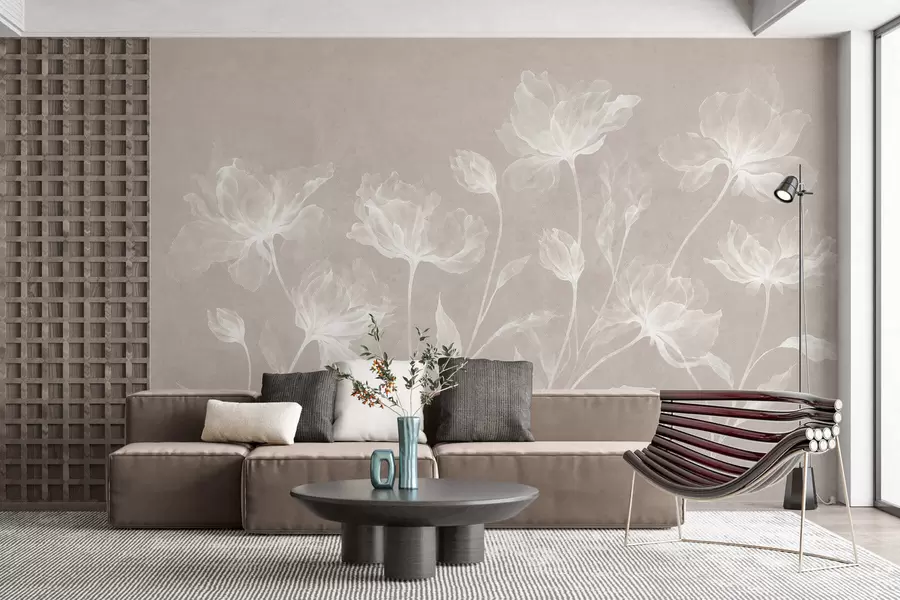 wall murals Елегантни прозрачни цветови са провидним слојевитим латицама на дугим нежним стабљикама w05579v1