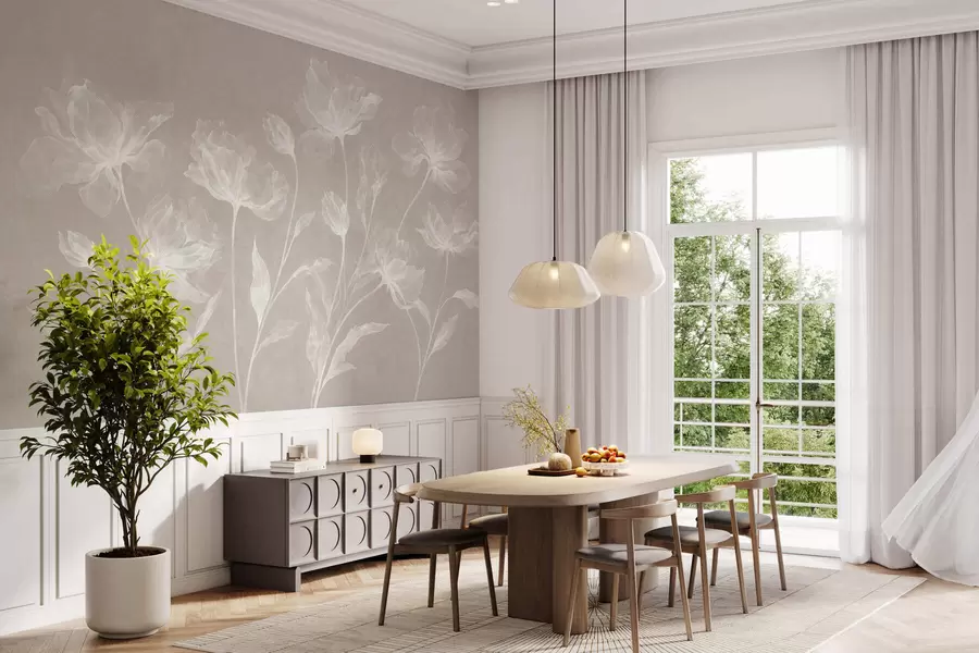 wall murals Елегантни прозрачни цветови са провидним слојевитим латицама на дугим нежним стабљикама w05579v1