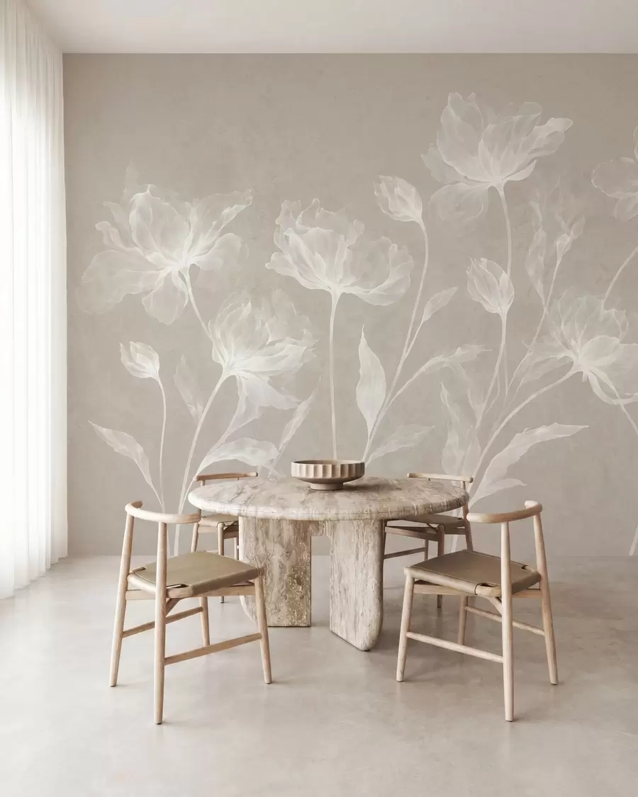 wall murals Елегантни прозрачни цветови са провидним слојевитим латицама на дугим нежним стабљикама w05579v1