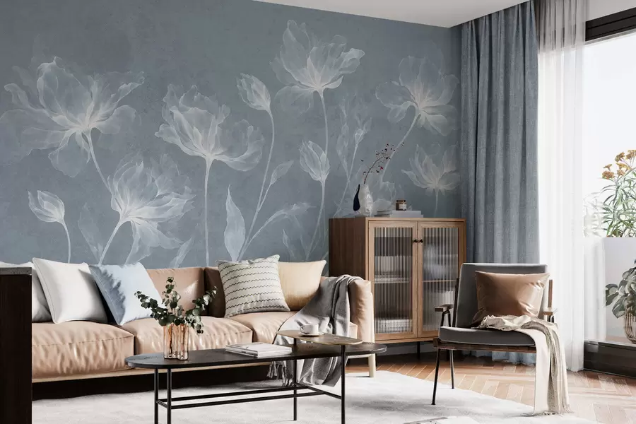 wall murals Елегантни прозрачни цветови са провидним слојевитим латицама на дугим нежним стабљикама w05579v2