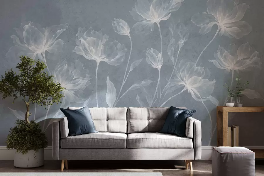 wall murals Елегантни прозрачни цветови са провидним слојевитим латицама на дугим нежним стабљикама w05579v2