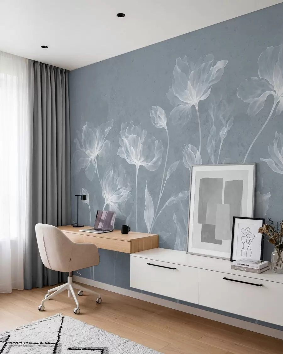 wall murals Елегантни прозрачни цветови са провидним слојевитим латицама на дугим нежним стабљикама w05579v2