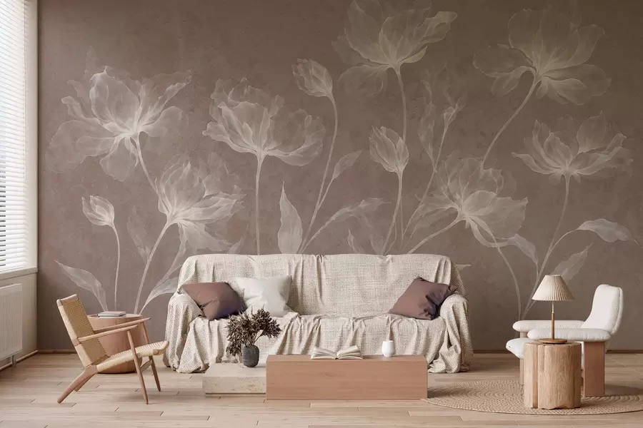 wall murals Елегантни прозрачни цветови са провидним слојевитим латицама на дугим нежним стабљикама w05579v3