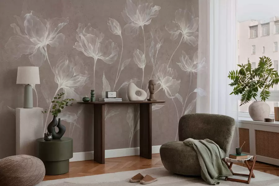 wall murals Елегантни прозрачни цветови са провидним слојевитим латицама на дугим нежним стабљикама w05579v3