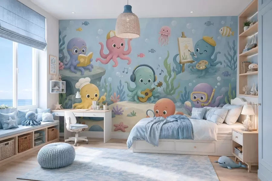 wall murals Веселе, креативне хоботнице у подводном свету w05568
