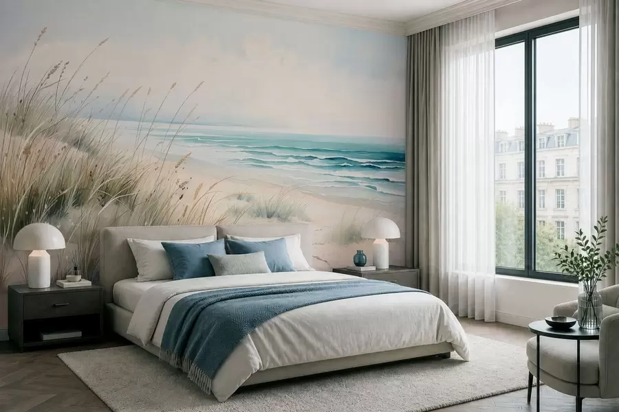 wall murals Пешчана плажа са таласима и динама w05537