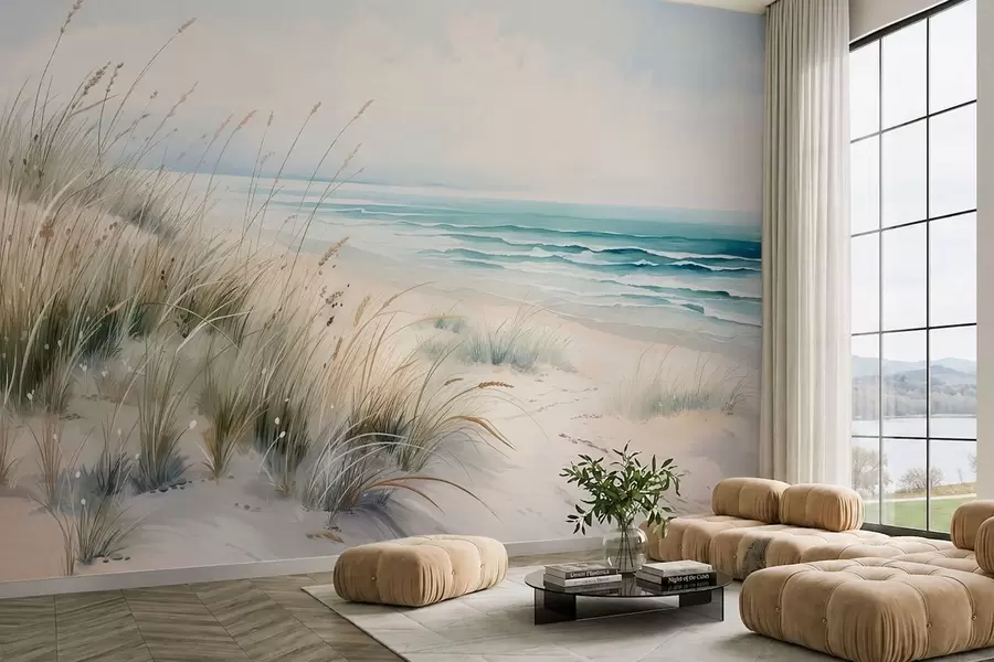 wall murals Пешчана плажа са таласима и динама w05537