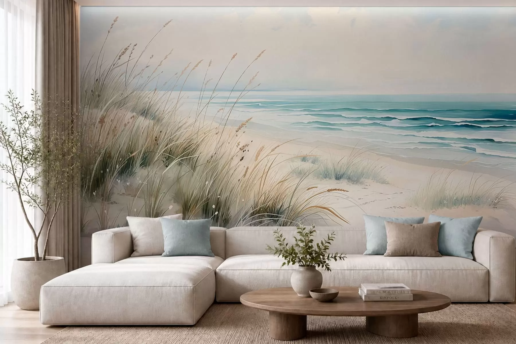 wall murals Пешчана плажа са таласима и динама w05537