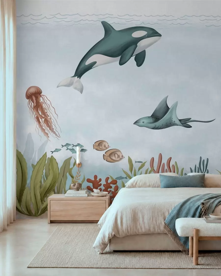 wall murals Морска створења међу коралима и морским алгама w05545