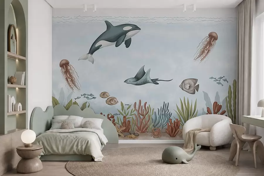 wall murals Морска створења међу коралима и морским алгама w05545