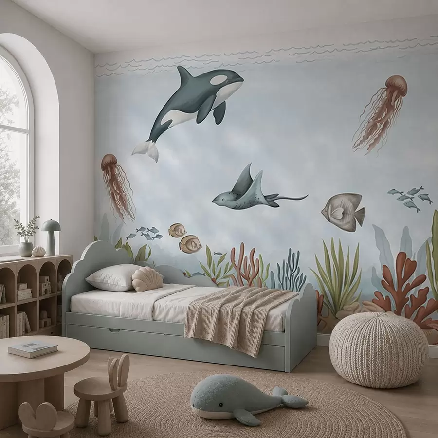 wall murals Морска створења међу коралима и морским алгама w05545