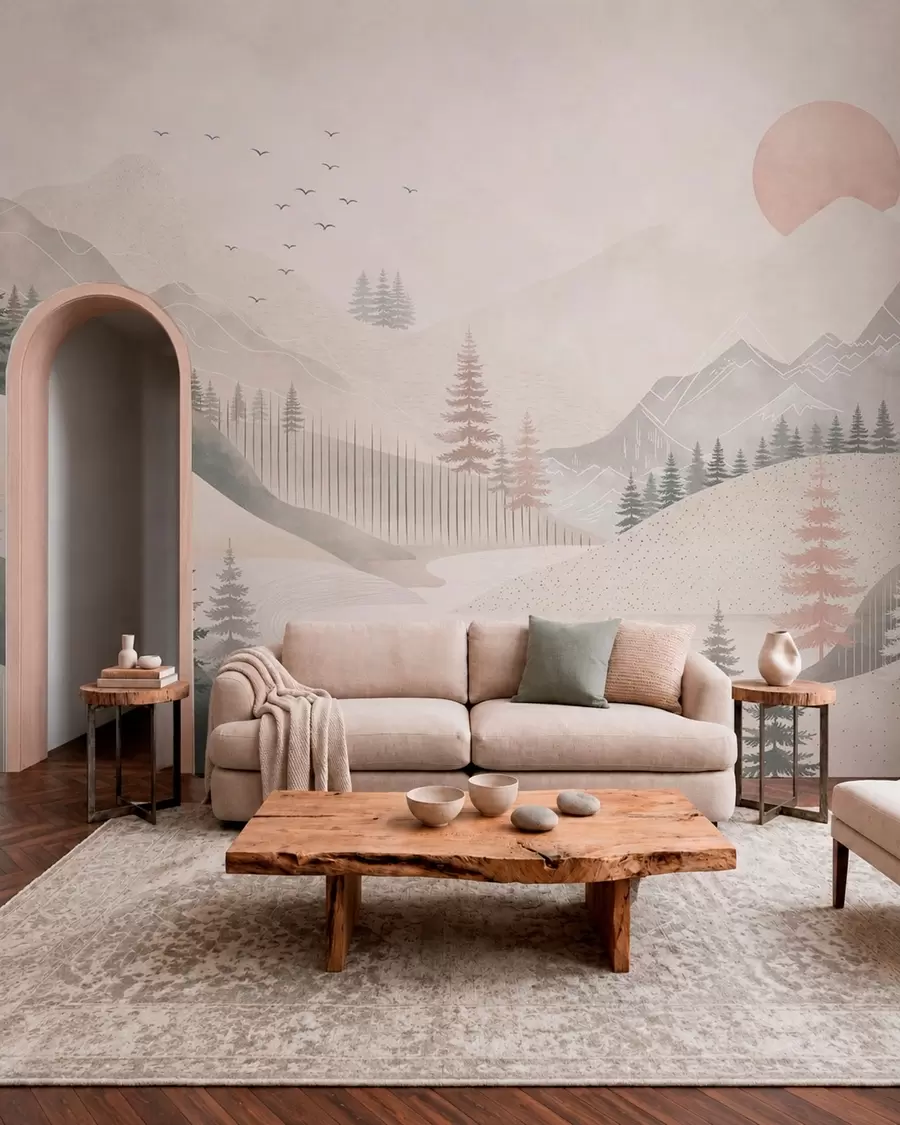 wall murals Минимални планински пејзаж са боровима w05626