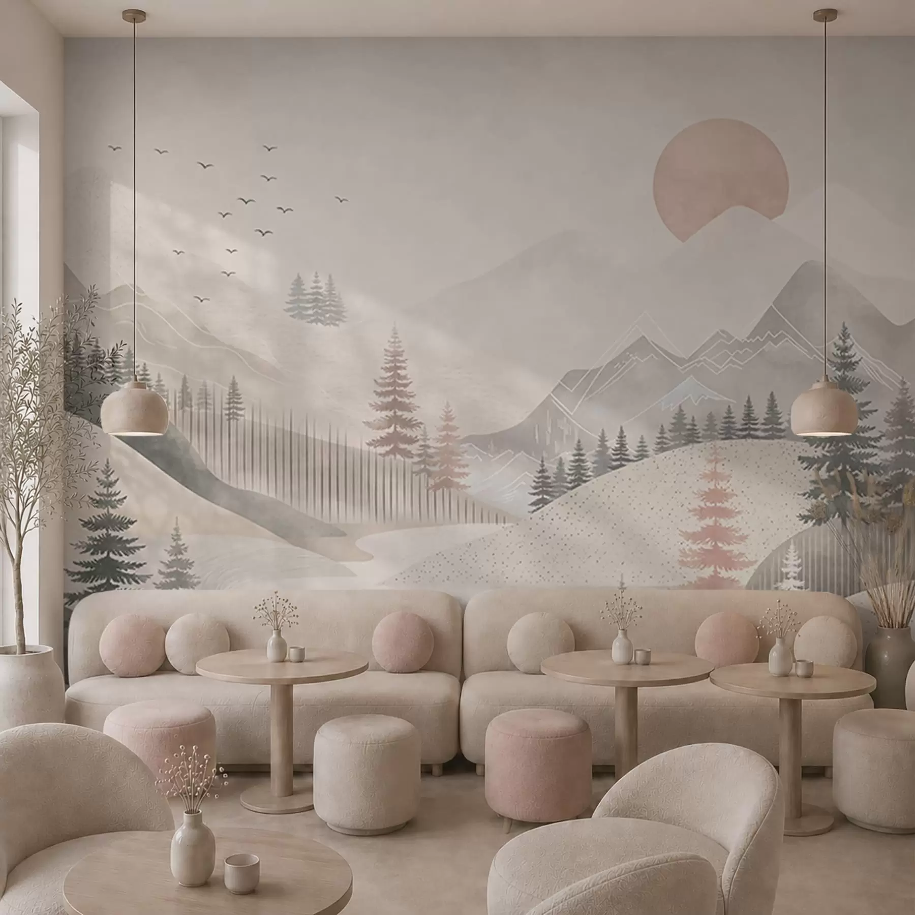 wall murals Минимални планински пејзаж са боровима w05626
