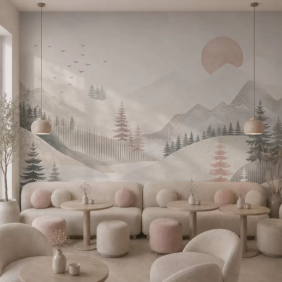 wall murals Минимални планински пејзаж са боровима w05626
