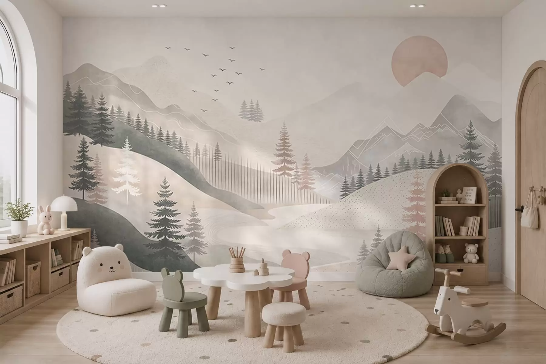 wall murals Минимални планински пејзаж са боровима w05626