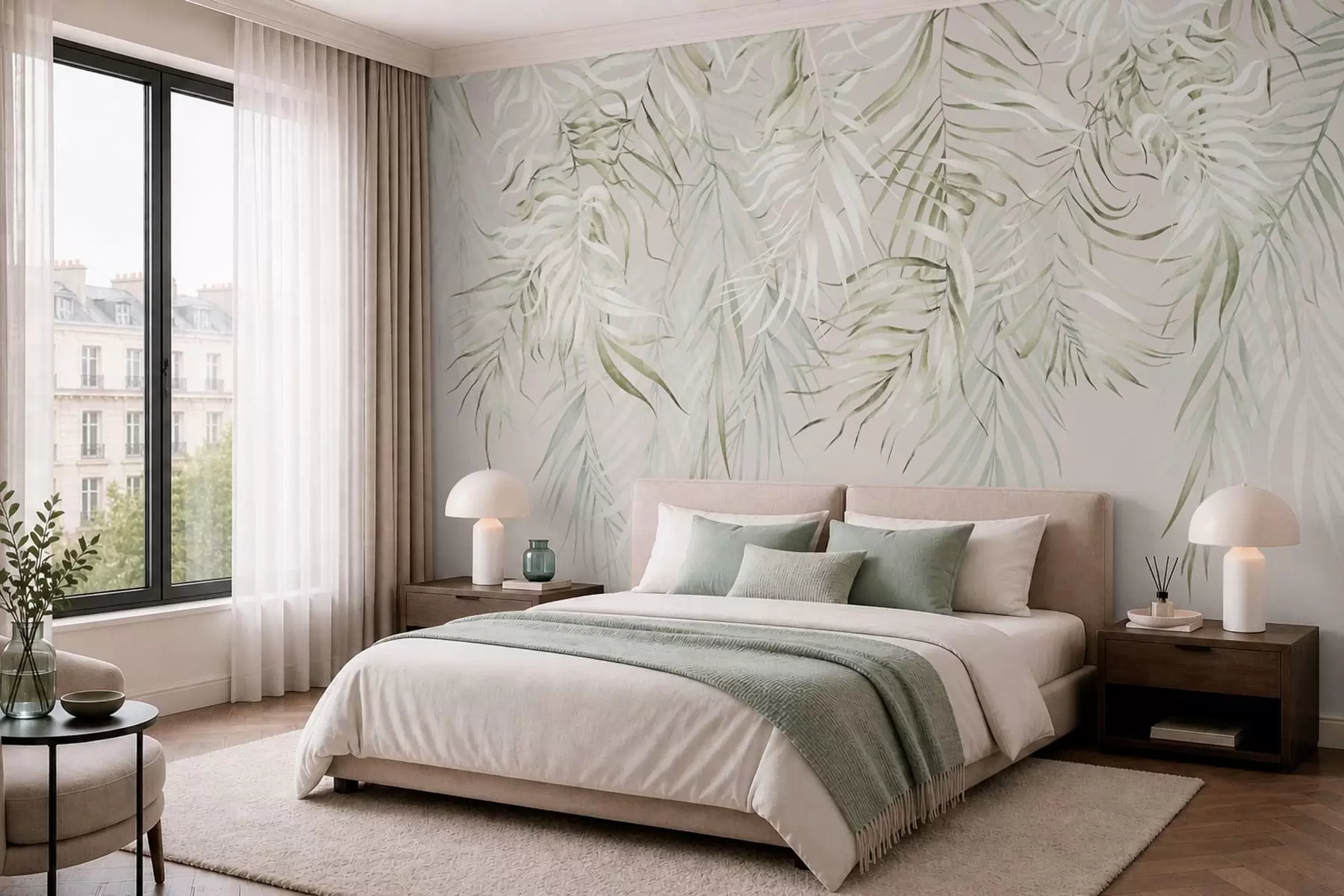 wall murals Пастелно тропско лишће на светлој позадини w05627