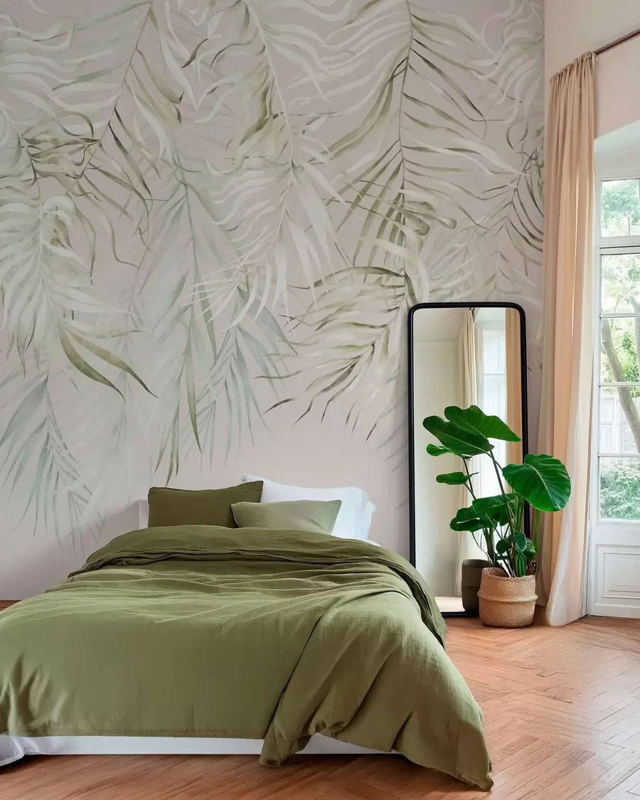 wall murals Пастелно тропско лишће на светлој позадини w05627