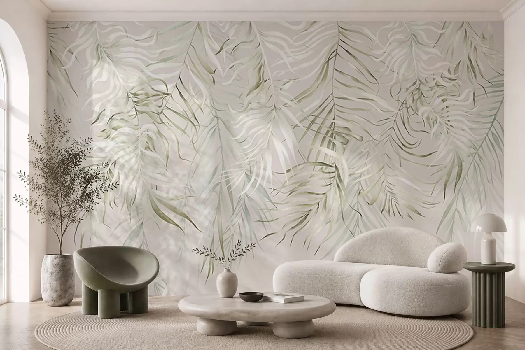wall murals Пастелно тропско лишће на светлој позадини w05627