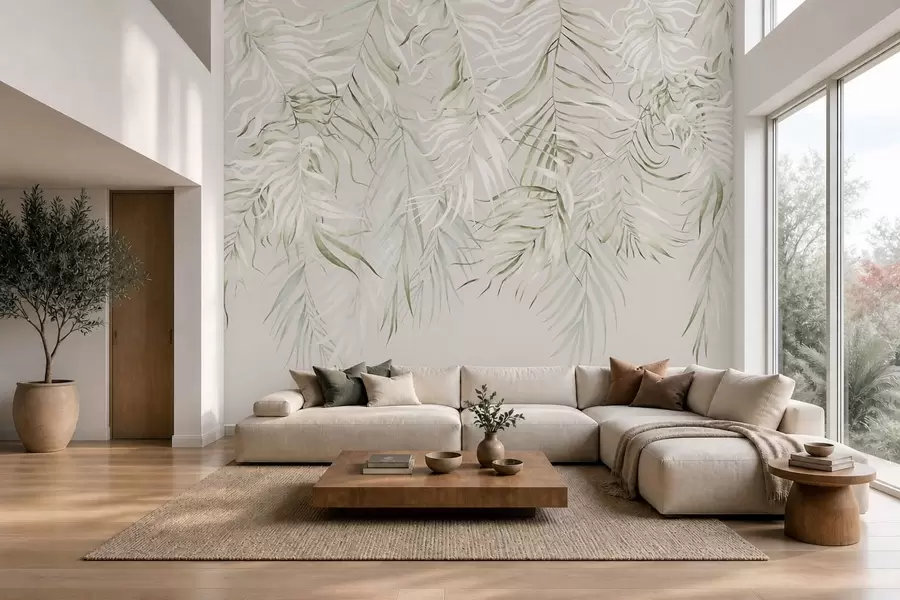 wall murals Пастелно тропско лишће на светлој позадини w05627