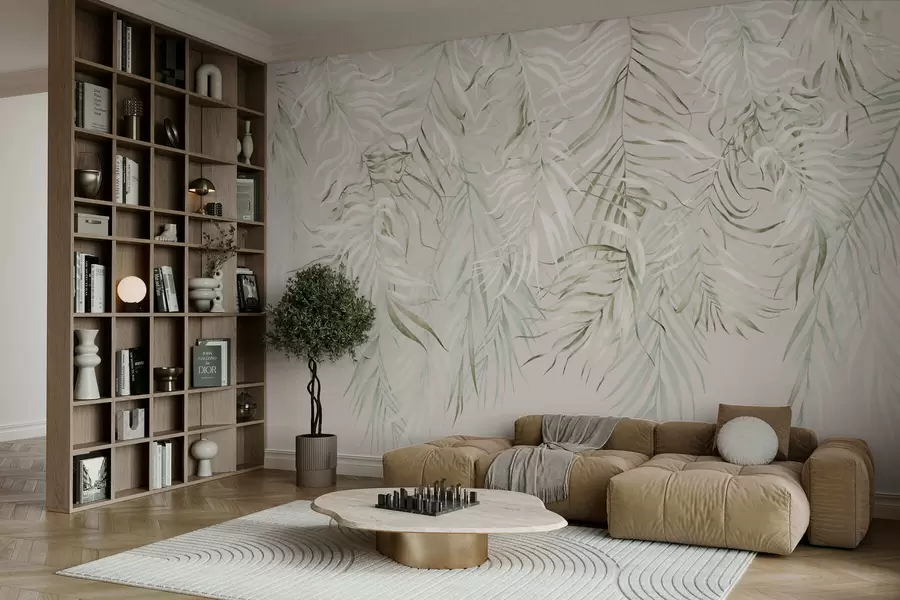 wall murals Пастелно тропско лишће на светлој позадини w05627