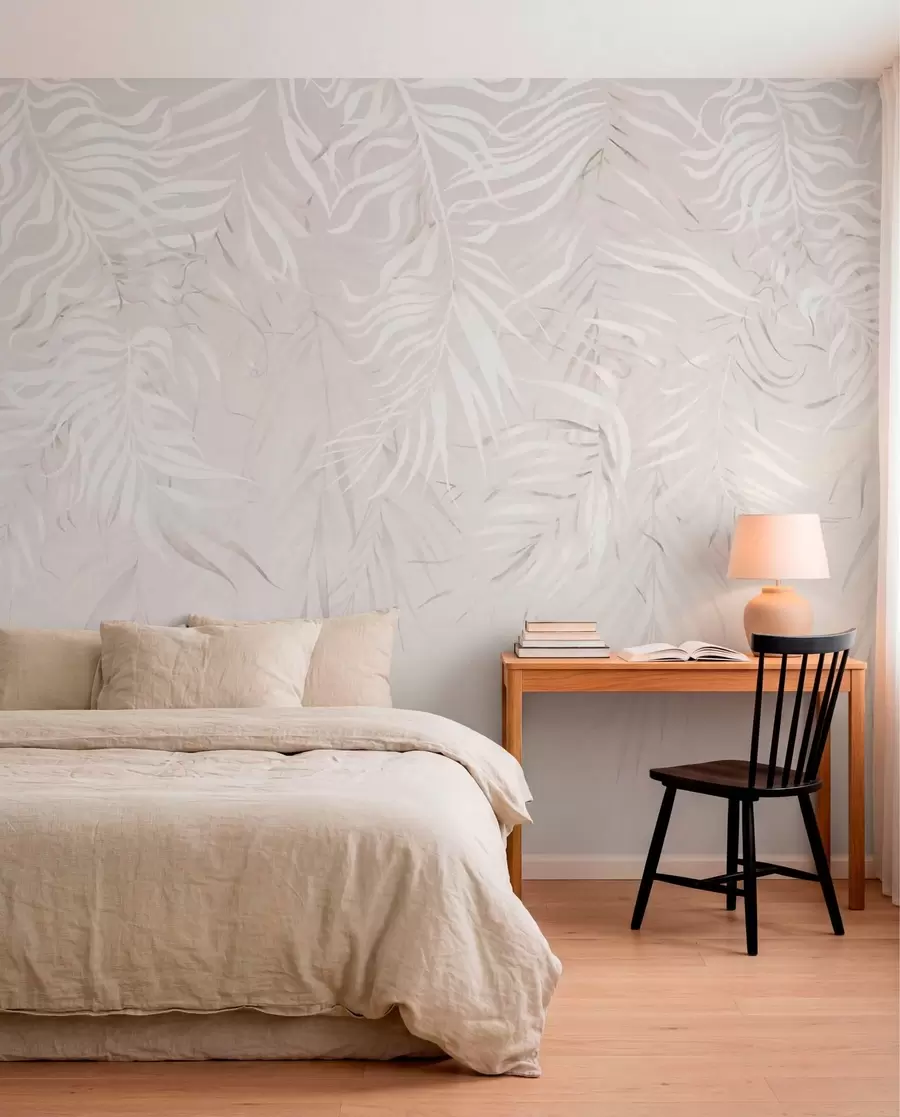 wall murals Бело тропско лишће на светлој позадини w05627v1