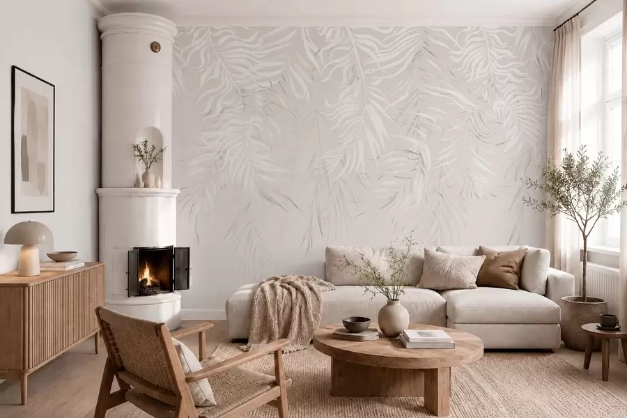 wall murals Бело тропско лишће на светлој позадини w05627v1