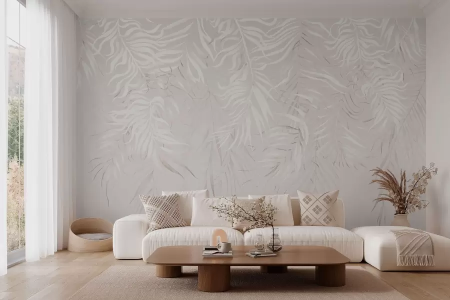 wall murals Бело тропско лишће на светлој позадини w05627v1