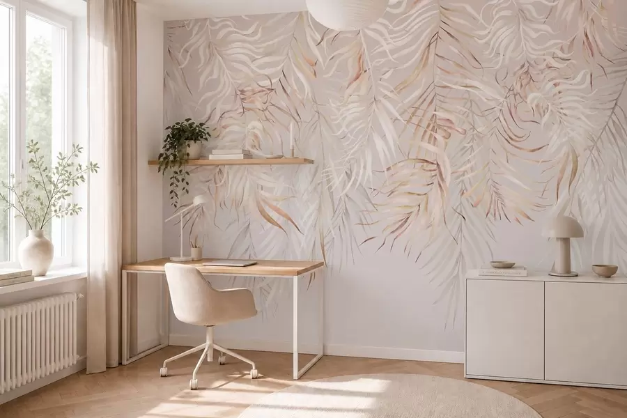 wall murals Светло тропско лишће на беж позадини w05627v2