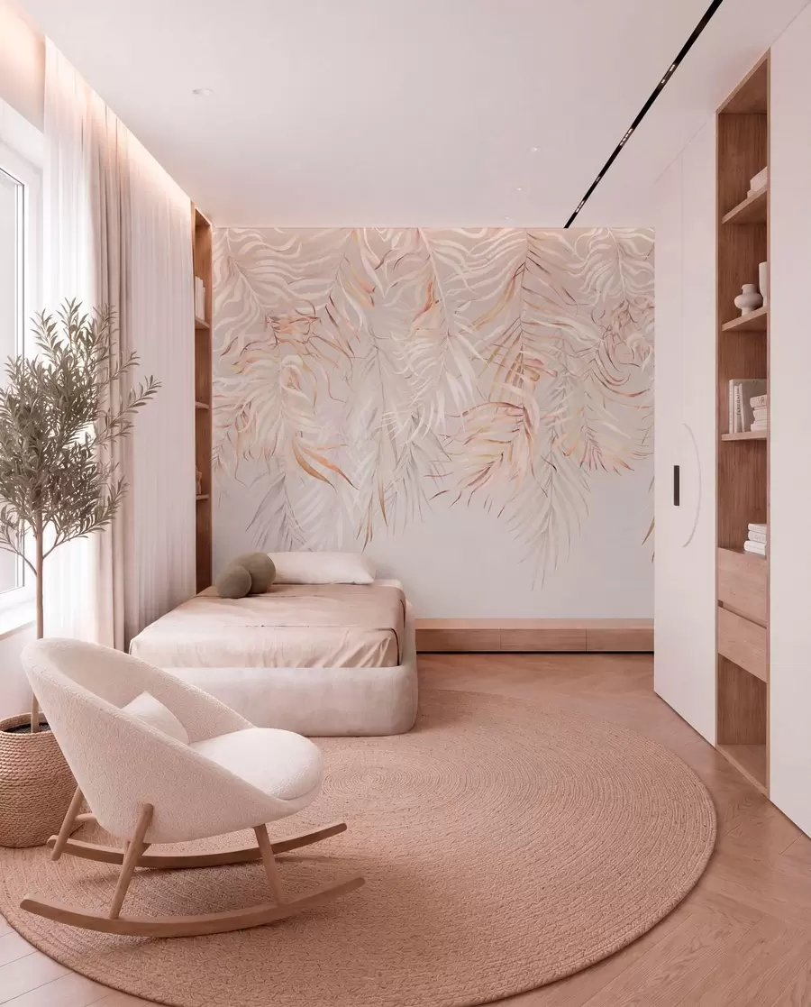 wall murals Светло тропско лишће на беж позадини w05627v2