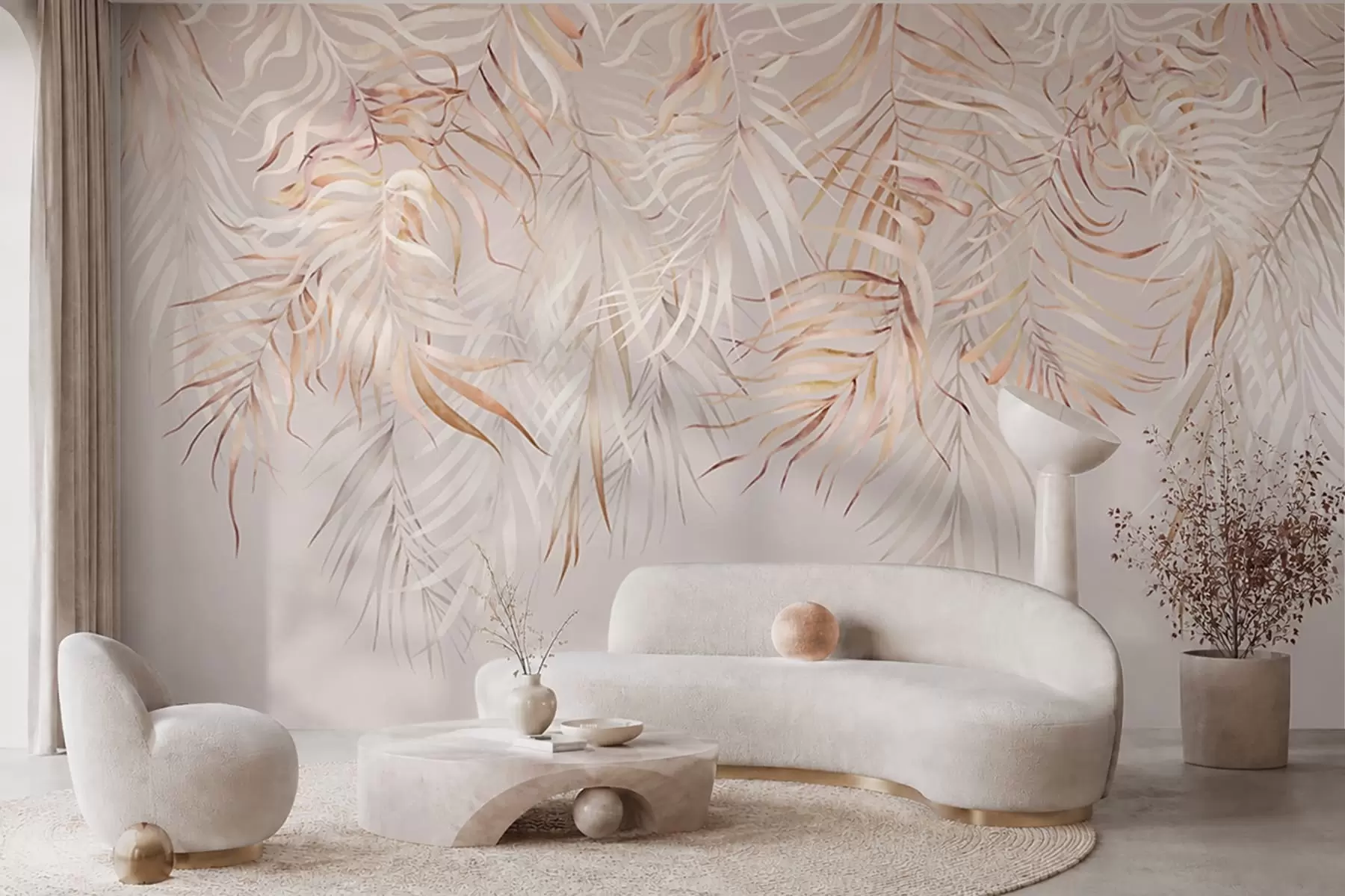 wall murals Светло тропско лишће на беж позадини w05627v2