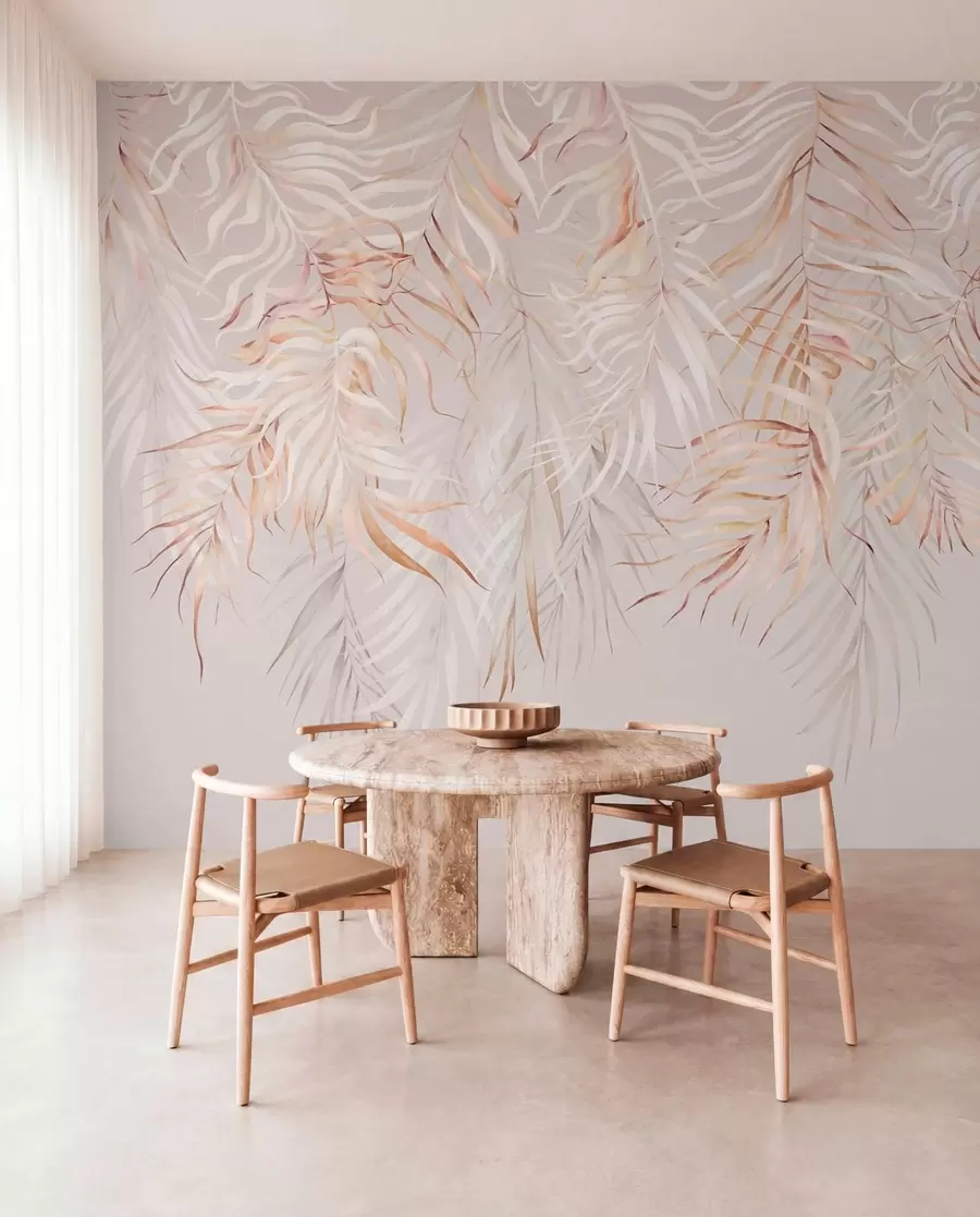 wall murals Светло тропско лишће на беж позадини w05627v2