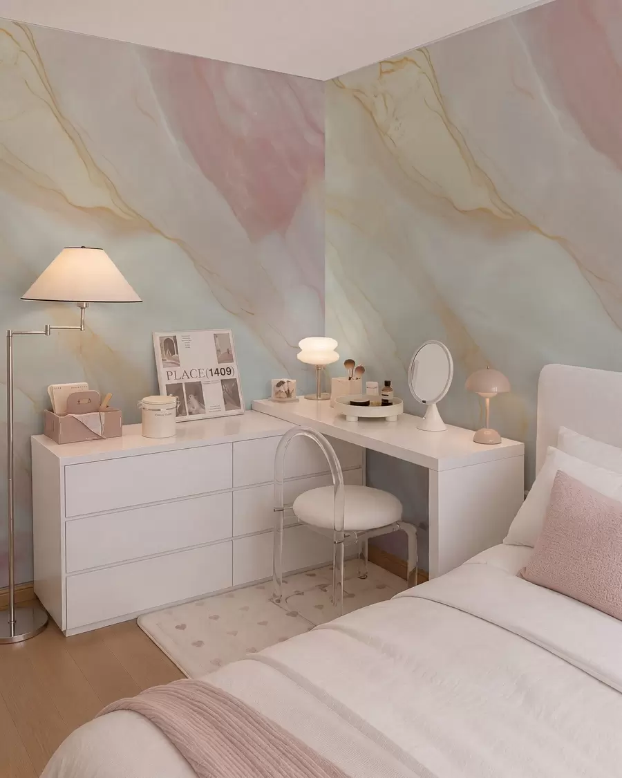wall murals Имитација апстрактног узорка текстуре мермера у нијансама ружичасте и жуте w05632